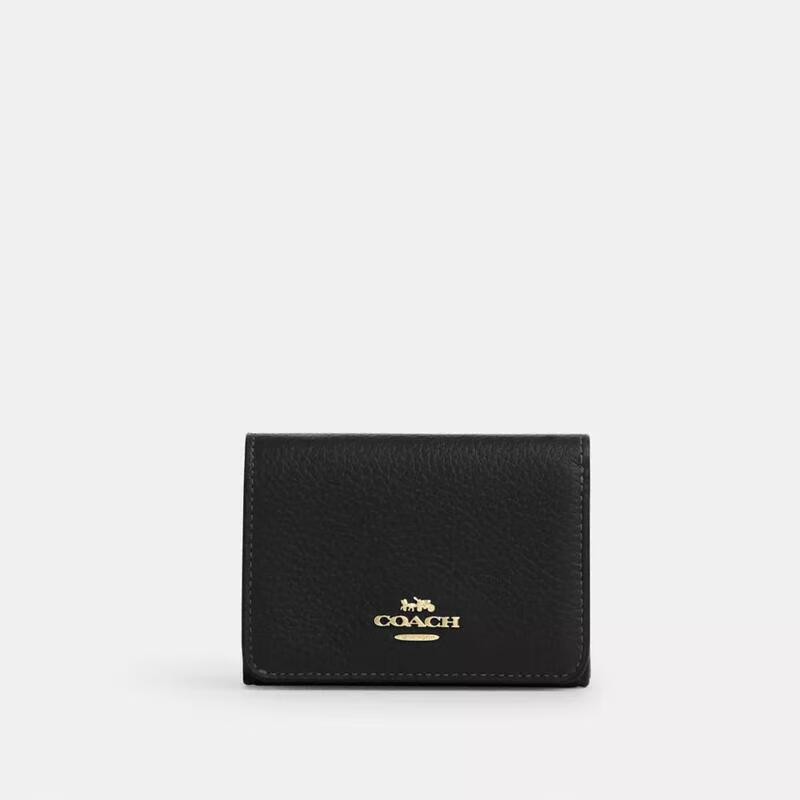 COACH women's card holder, multi-card slot design, removable card holder, zipper pocket, snap button closure, black leather material Walnut/Black