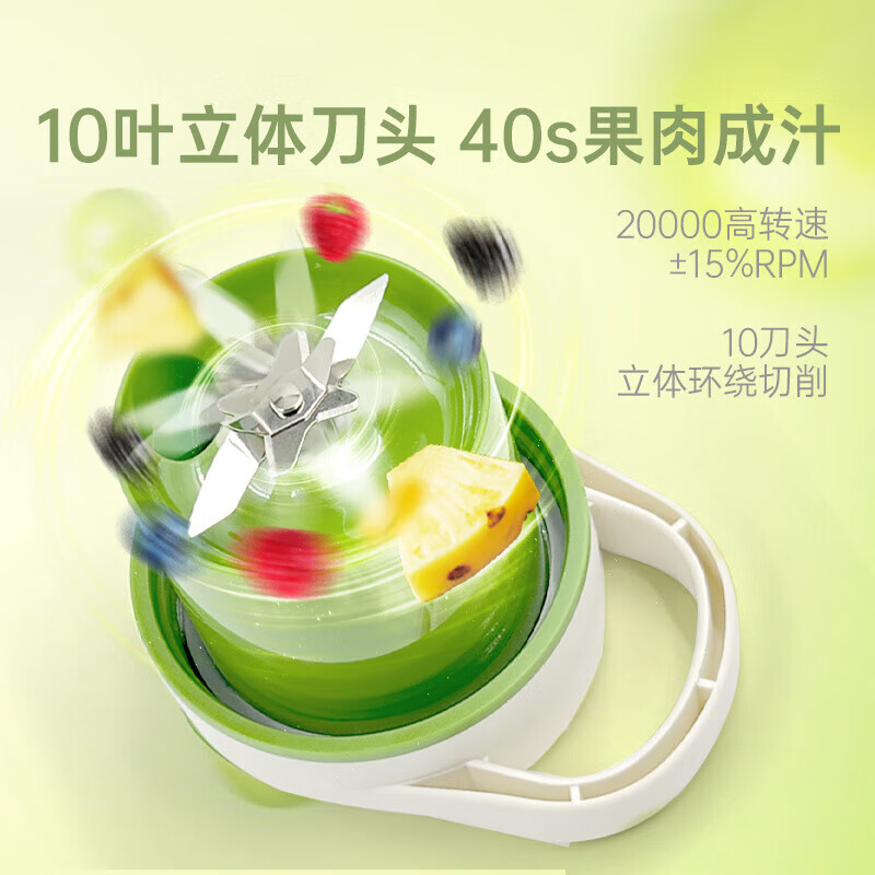 Michael Cool Germany 2025 New Wireless Juicer Portable Home Large Capacity Fully Automatic Juice Machine Ton-ton Bucket Juicing Cup Fast, Convenient and Easy to Crush Ice Fresh Green 1500ML One Cup and One Cover 14-Blade Blade