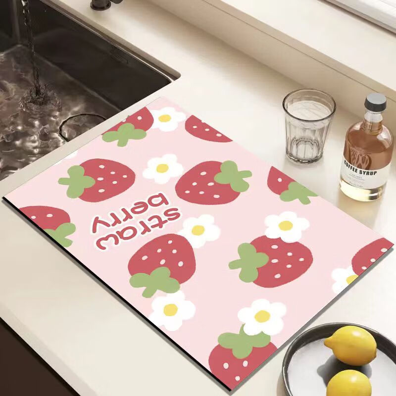 FANCYCHIC thickened kitchen drain mat, non-slip, heat-insulating, water-absorbent, dirt-resistant, one-flush and clean dishwashing sink, strawberry berry, customized size, contact customer service
