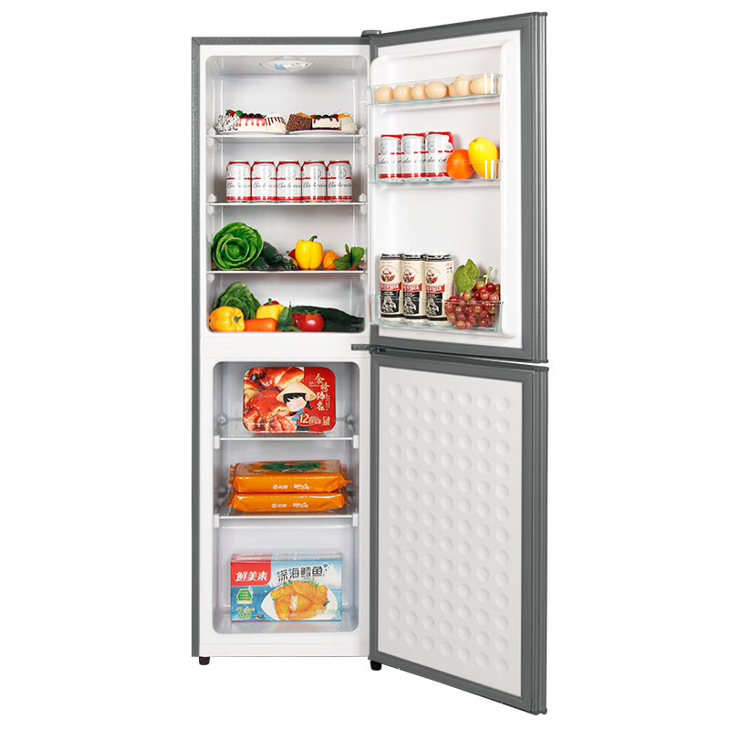 CHIGO 268 liter double-door refrigerator household small first-class energy efficiency large capacity refrigerated fresh-keeping soft-freeze partitioned storage energy-saving refrigerator for rental houses trade-in 268 liters purification and deodorization four layers of upper refrigeration and three layers of lower freezer shelves