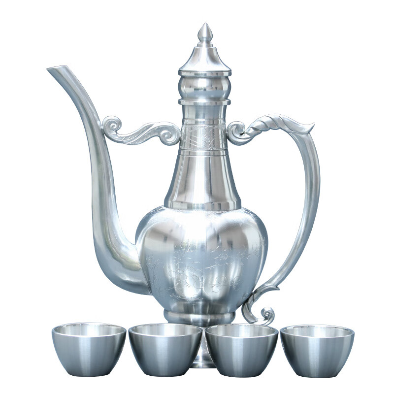 ZHIO Japan imported quality pure tin jug and wine set household tinware tin products antique Chinese liquor set Yinxin six-cup set