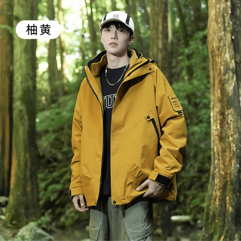 JEEP SPIRIT Jeep Jacket 3-in-1 Men's and Women's Down Liner Outdoor Warm Detachable Jacket Autumn and Winter Mountaineering Jacket Fluorescent Green Fleece Liner 3-in-1 L (Recommended 130-150 catties)