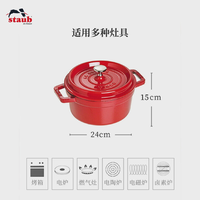 Fabao Staub Fabao 24cm enamel pot stew pot cast iron pot ceramic bowl stew cup set for home stew 24cm night cherry powder + 10cm four-color cup
