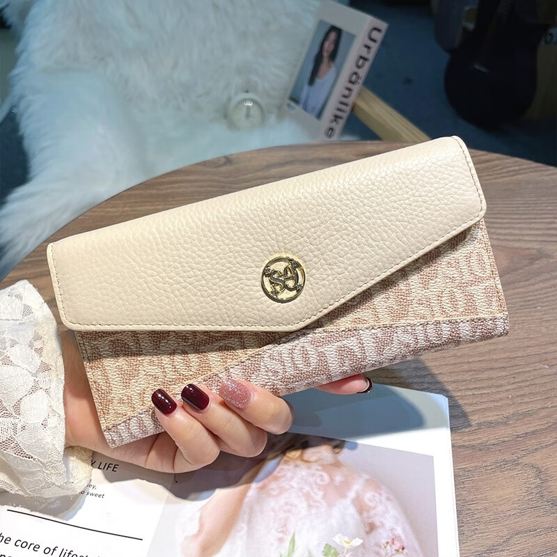 Kangaroo leather wallet 2025 new style women's European and American fashion long wallet large capacity card holder mobile phone bag coffee with earthy yellow