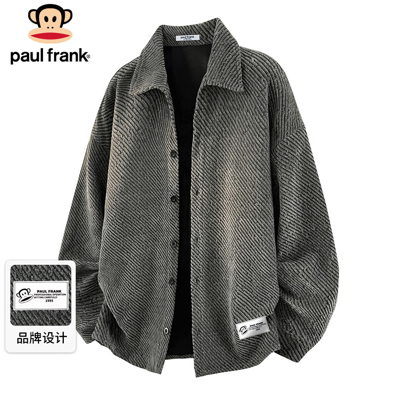 Paul Frank Jacket Men's Autumn and Winter American Jacket Men's Loose Casual Cardigan Top Men's Dark Gray 2XL