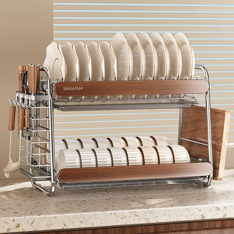 Shuaishi (shuaishi) 304 stainless steel dish storage rack, mid-century style kitchen multi-functional storage rack for dishes, chopsticks and drain bowl rack