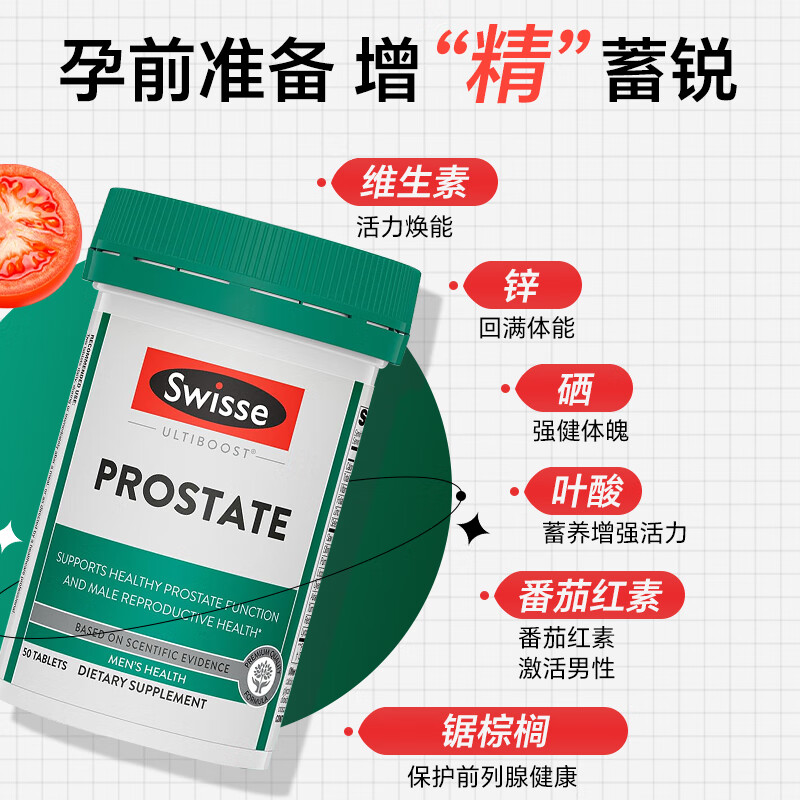 Swisse Lycopene Imported Saw Palmetto Men's Prostate Urinary Tract Health Australian Lycopene Tablets Pregnancy Men's Lycopene 50 Tablets*1 Bottle