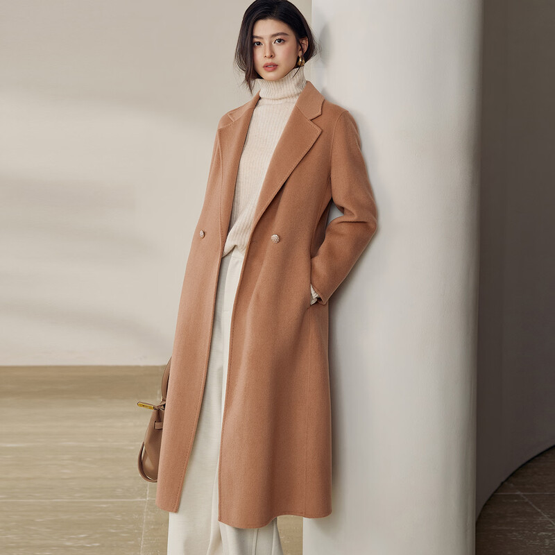 ROEYSHOUSE Luo Yi Light Luxury Sheep Wool Mid-Length Coat Intellectual Double-sided Woolen Jacket 12917 Red Camel L