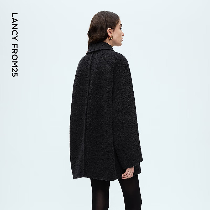 Langzi wool lapels, wide and fashionable woolen coats, elegant and versatile woolen coats for women, 2025 winter new style, dark gray M