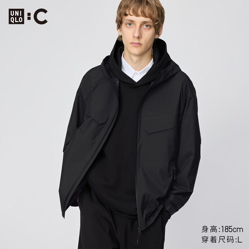 UNIQLO collaboration/men's and women's BLOCKTECH hooded jacket 481044 09 black M /170/92A