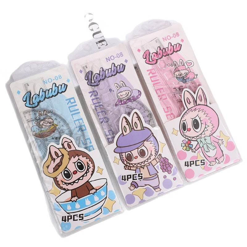 Transparent cartoon ruler acrylic student ruler set scale ruler triangle ruler student stationery ruler set set of rulers