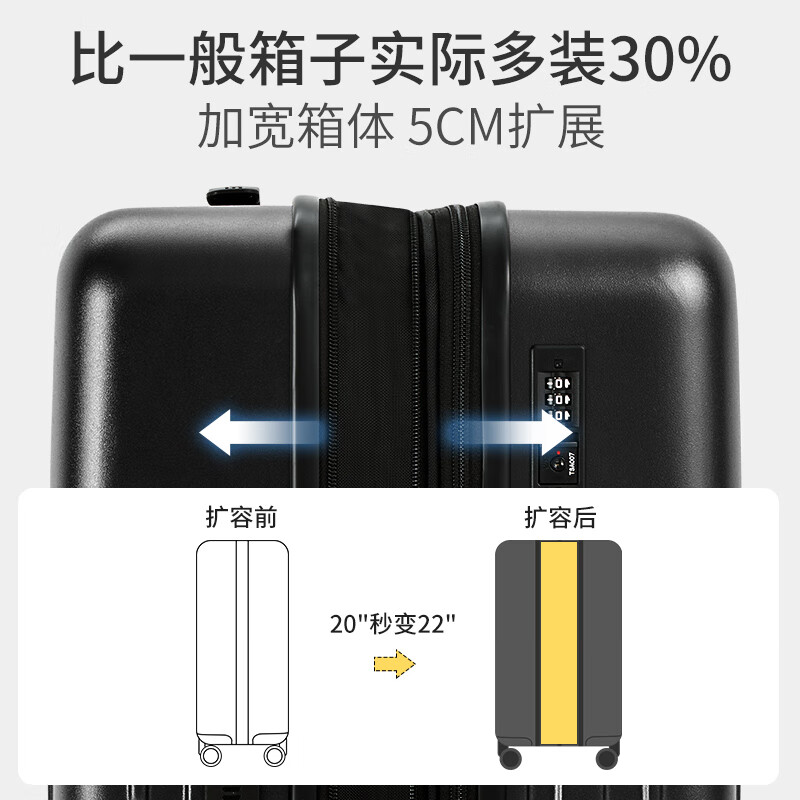 Hervas suitcase 20 inches, can be boarded on the plane, trolley case, large capacity travel luggage, password box, black, thickened case, more resistant to manufacturing, 20 inches, 2-4 days short distance, standard boarding case