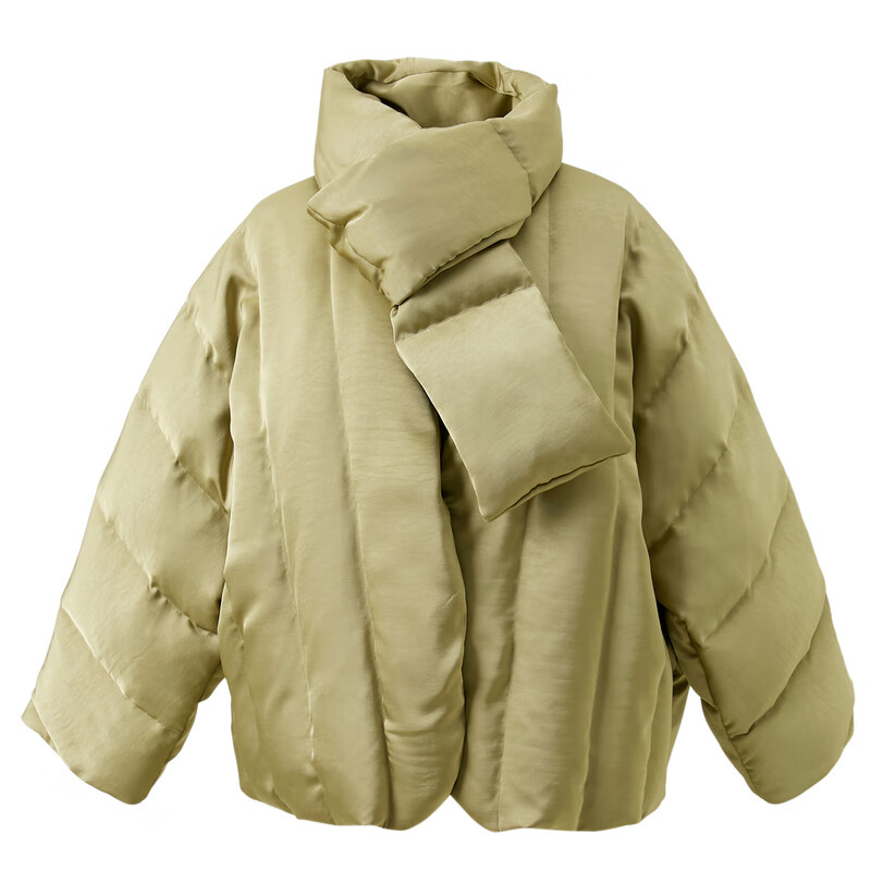 Sancai Cloud Edge Moon Slope 2025 Winter New 90 White Duck Down Jacket Loose Warm Scarf C Mustard Green L 165/88A
