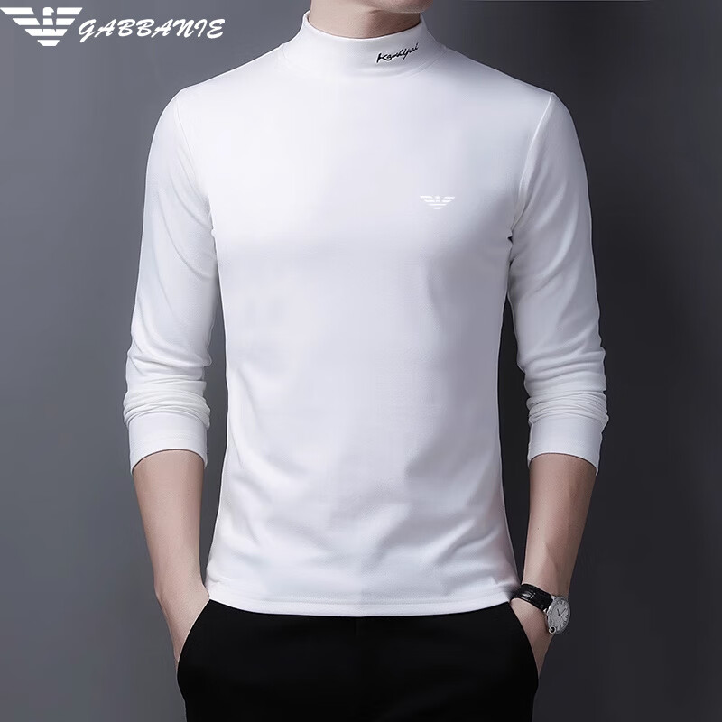 ARMANI EXCHANGE Armani no-iron long-sleeved T-shirt for men spring and autumn new inner top sweatshirt double-sided German velvet semi-turtle collar bottoming shirt high collar black 03 M 165 recommended 100-120 pounds