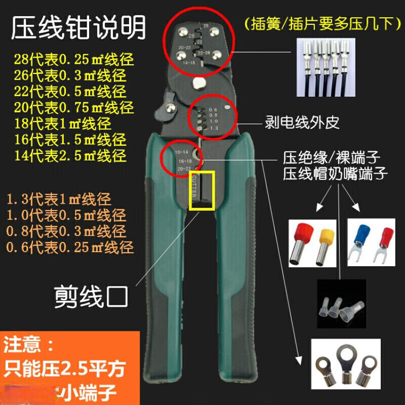 Tanhu crimping pliers spring terminal pliers multi-functional cold-pressed terminal insulated terminal crimping cap copper nose crimping multi-functional