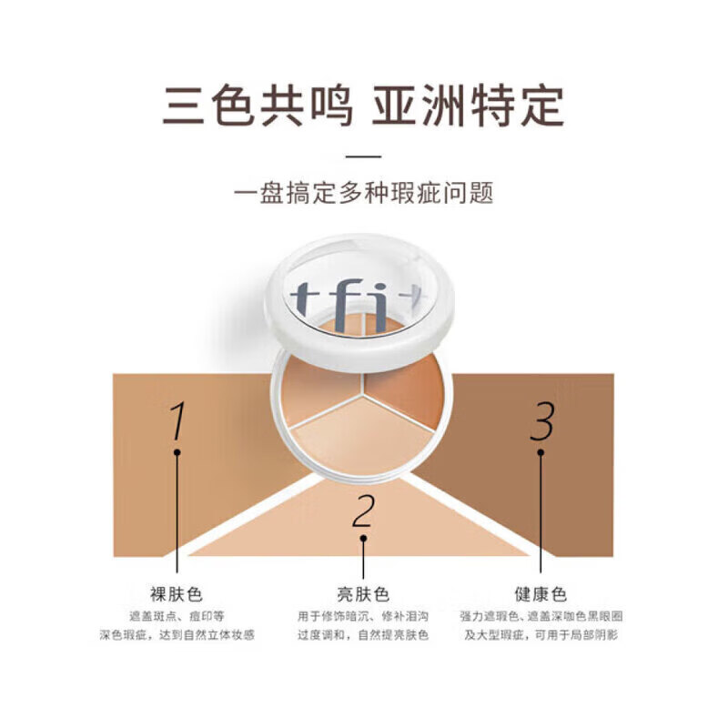 Tfit Three Color Concealer Concealer Brightening Palette Covers Dark Circles, Spots, Acne Marks 10g Gift for Girlfriend Three Color Concealer 10g