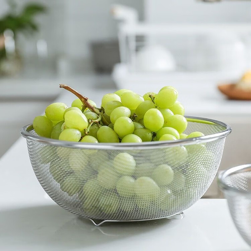 Carole 304 stainless steel drain basket two-piece set home kitchen leaky basin for washing vegetables, fine hole drain basket leaking water, rice filtering, limited time event, 25cm basin + 25cm drain basket, extra large version