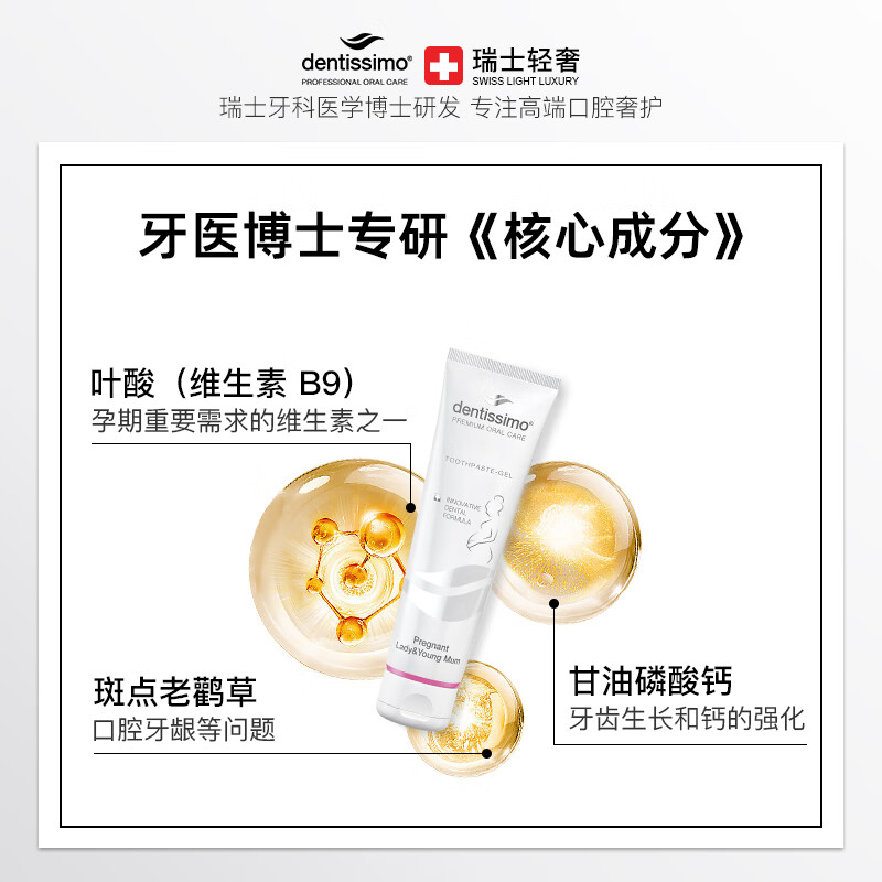 DENTISSIMO Swiss imported toothpaste for pregnant women, specially designed for postpartum women to relieve morning sickness, fluoride-free and safe 75ml