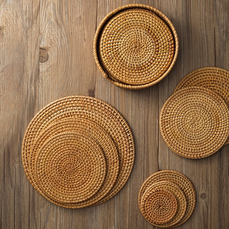 Muke handmade rattan insulation mat, home dining mat, plate and bowl mat, casserole mat, coaster, tea coaster, pot mat, anti-scalding table mat, rattan insulation mat 8cm single piece