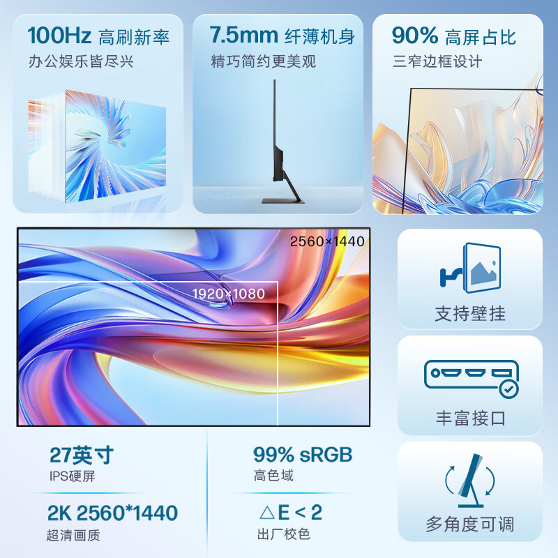 95% new HP HP 27-inch 2K monitor S27Q 2025 IPS technology 100HZ low blue light eye-friendly wide color gamut computer office monitor supports wall mounting