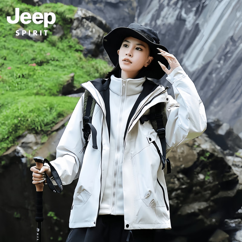 JEEP SPIRIT Jeep Jacket 3-in-1 Men's and Women's Down Liner Outdoor Warm Detachable Jacket Autumn and Winter Mountaineering Jacket Fluorescent Green Fleece Liner 3-in-1 L (Recommended 130-150 catties)