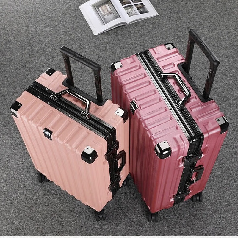 Aluminum frame suitcase student large-capacity trolley suitcase for men and women with universal wheels, strong and durable password travel suitcase, black 26 inches