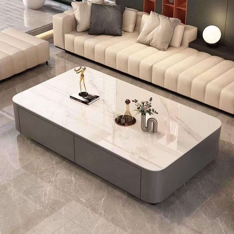 Gupujia slate coffee table living room hospitality tea table handle-free household small apartment light luxury floor-standing large tea table TV cabinet combination
