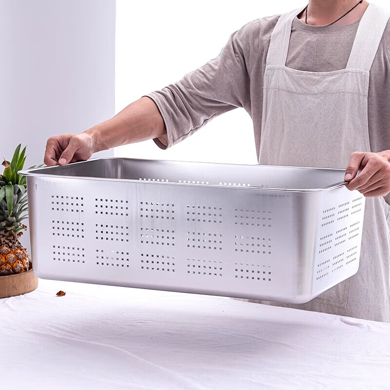 Muke 304 stainless steel square basin drain basket filter large mesh basin drain basket drain basin wash basin drip tray square box 32x22 double layer model (drainage 7cm + storage 10cm)