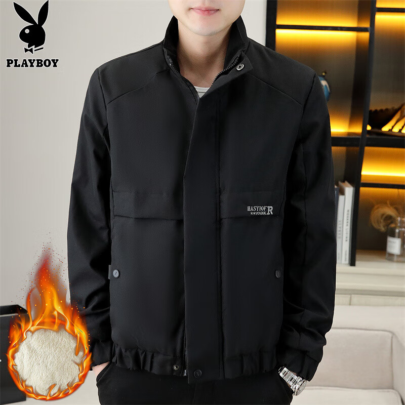 Playboy (PLAYBOY) jacket men's velvet thickened jacket men's autumn and winter work wear casual high-end warm cotton clothes
