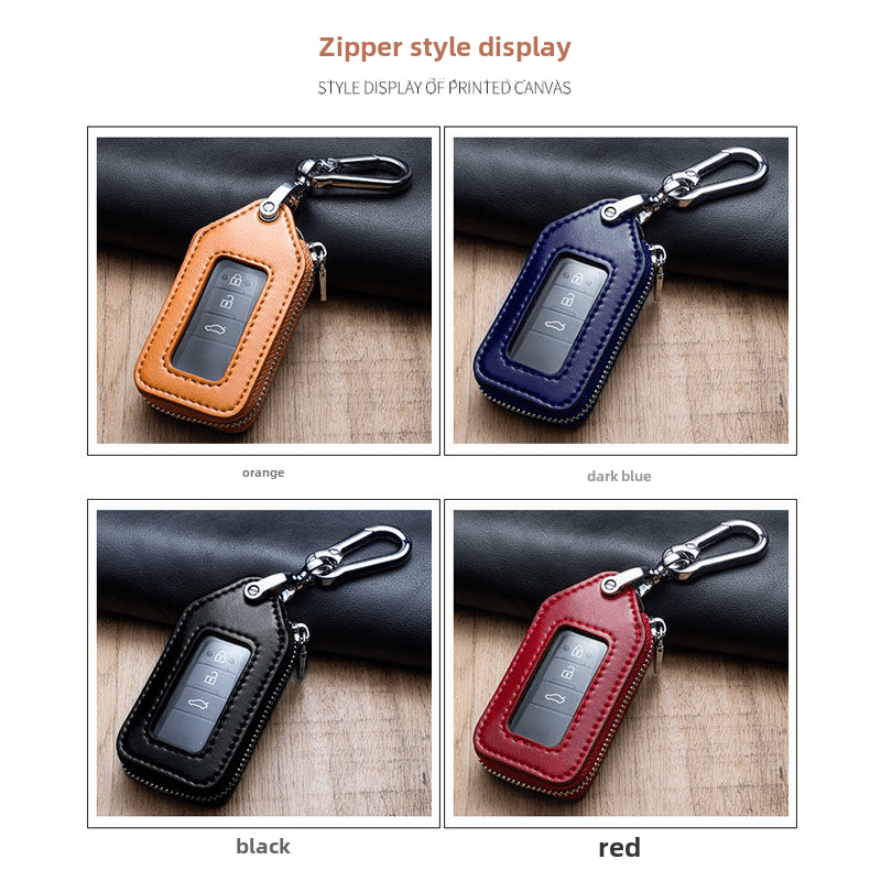Shiganu high-end transparent window men's and women's car key bag remote control pendant key suitcase simple protective cover zipper zipper orange