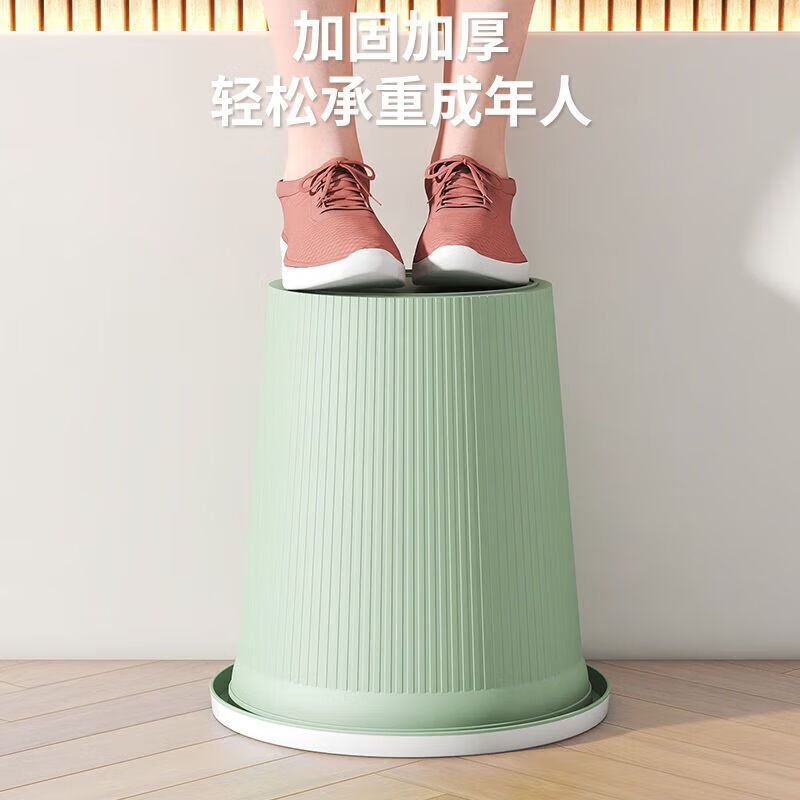 JINZE European-style household striped trash can for living room, bedroom, kitchen, toilet, office, lidless paper basket with pressure ring, Nordic blue, medium size