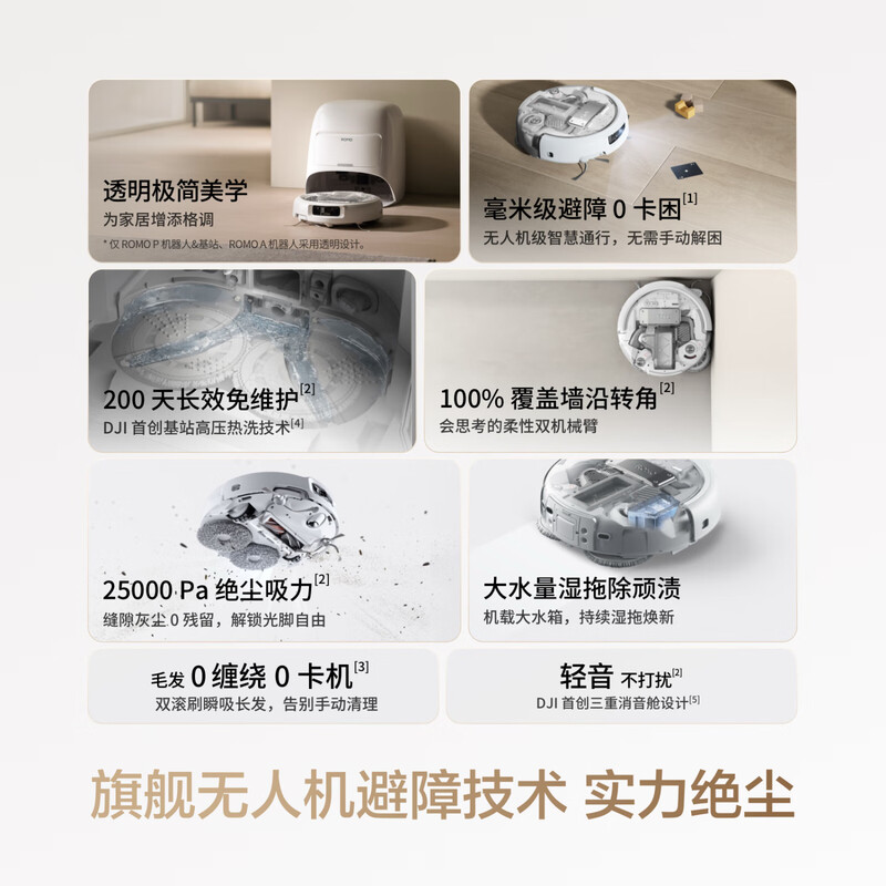 DJI ROMO A automatic upper and lower water version flagship sweeping robot with millimeter-level obstacle avoidance, sweeping and mopping