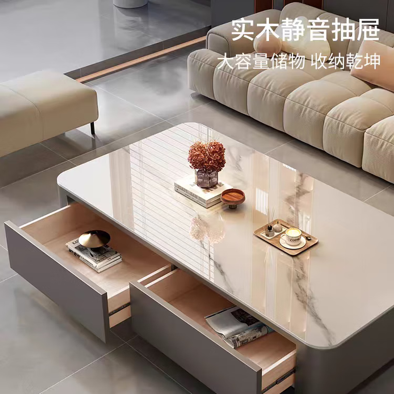 Gupujia slate coffee table living room hospitality tea table handle-free household small apartment light luxury floor-standing large tea table TV cabinet combination