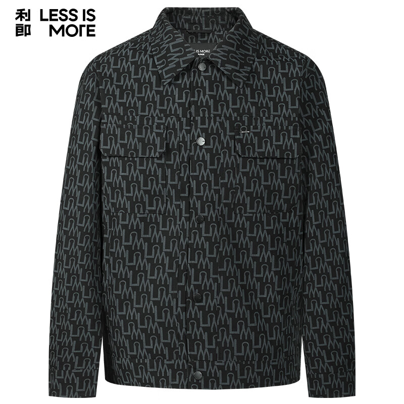 Lilang All-over Printed Jacquard Jacket Men's Wear-Resistant, Comfortable, Classic Light Luxurious Casual Jacket Black XL (175)