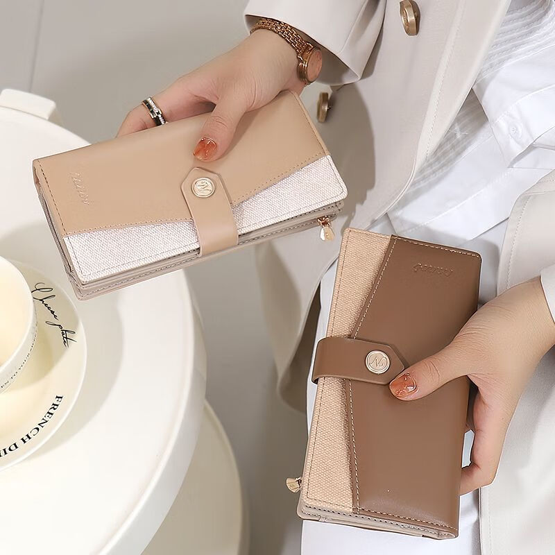 Kangaroo Leather Wallet Women's 2025 New Korean Style Large Capacity Long Wallet Women's Card Holder Wallet Two-in-One Women Blue