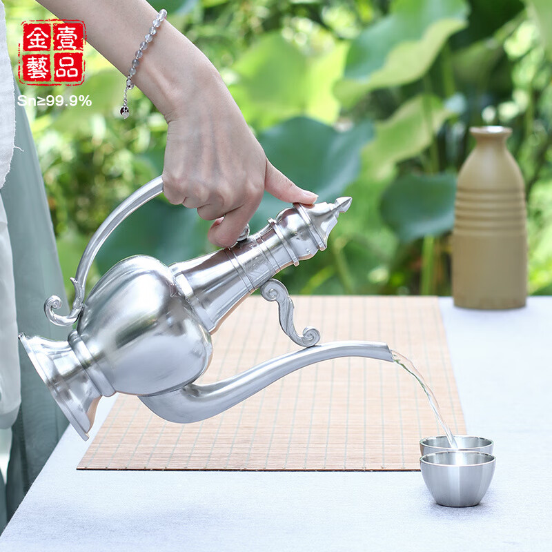 ZHIO Japan imported quality pure tin jug and wine set household tinware tin products antique Chinese liquor set Yinxin six-cup set