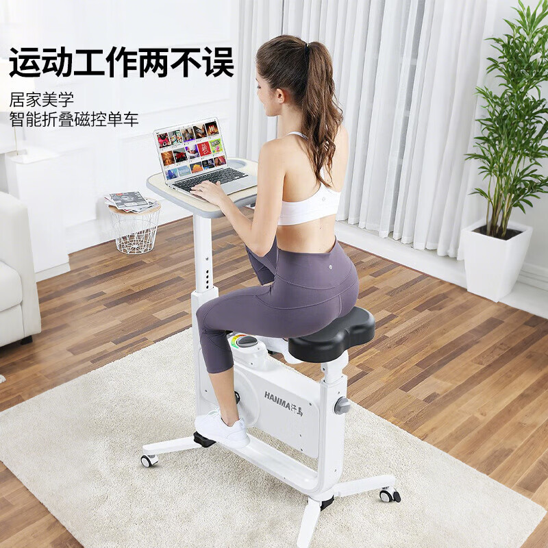He Jiagong Khanma Spinning Bike Home Magnetic Silent Exercise Bike Home Office Sports Weight Loss Small Folding Self-made White (with Table Board