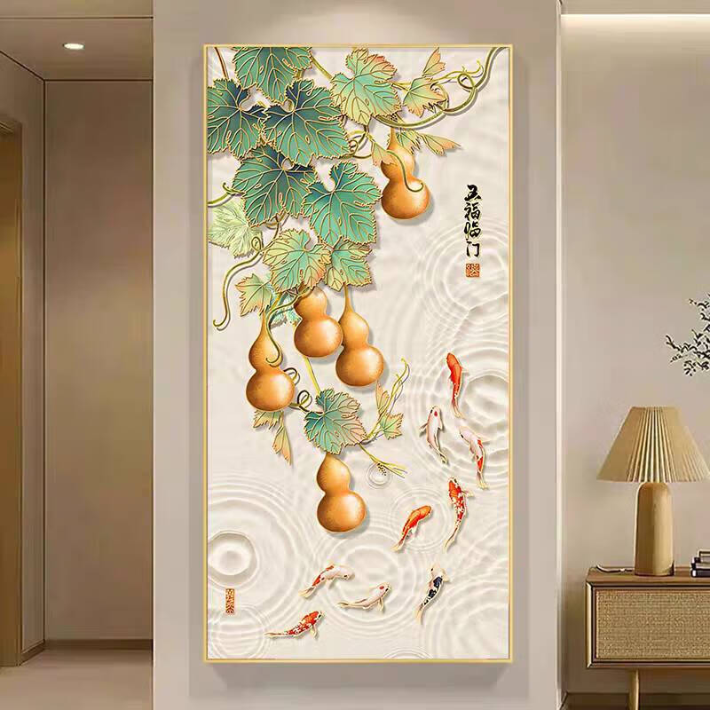 Kecss Wufu Linmen cross stitch 2025 new line embroidery living room self-embroidery embroidery vertical version porch nine fish picture full embroidery cotton thread 50*100CM medium grid 3-strand thread embroidery