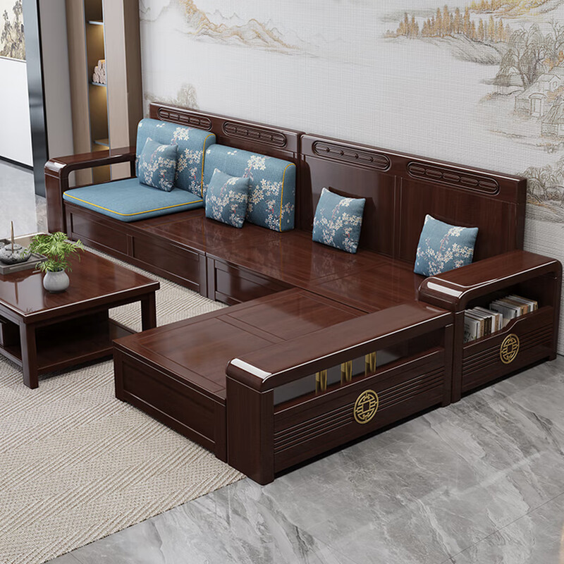 Laishida purple sandalwood solid wood sofa combination new Chinese style living room winter and summer storage sofa YL09# five + couch