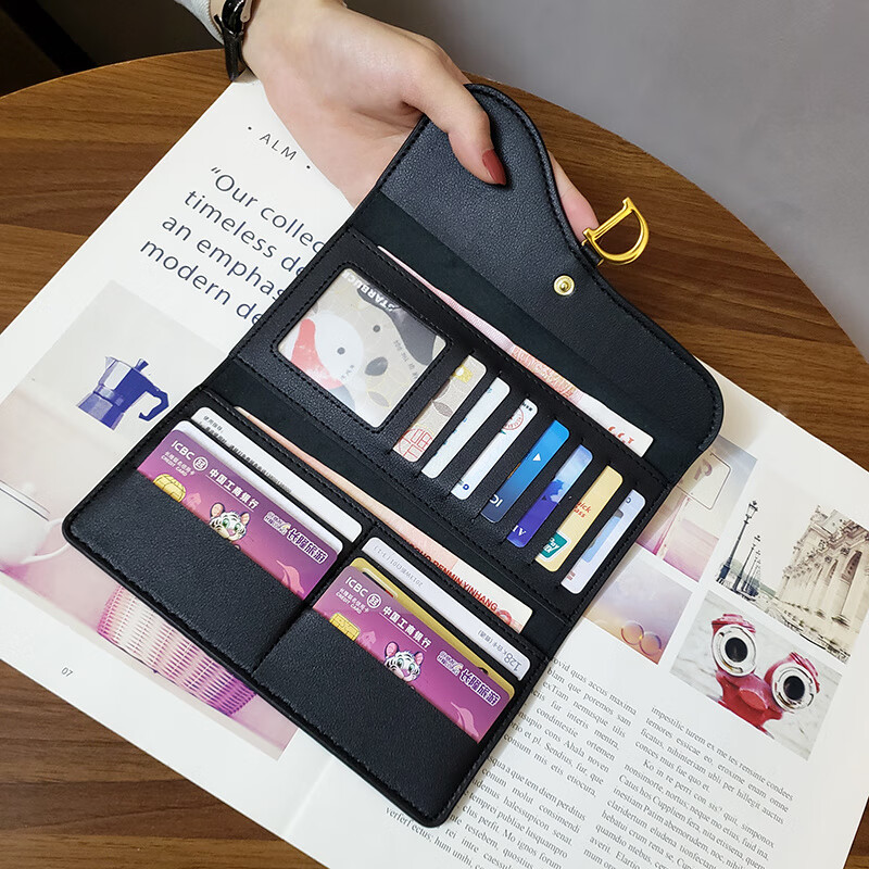 Kangaroo (KANGAROO) Women's Wallet New European and American Women's Small Wallet Women's Long Three-fold Student Korean Coin Purse Women's Card Holder Black (Dio Long)