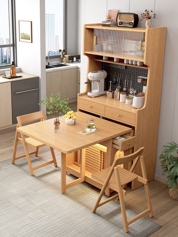 Yunbin Guangdong Foshan sideboard solid wood sideboard dining table integrated high cabinet small apartment household storage cabinet foldable solid wood color 87cm all solid wood sideboard