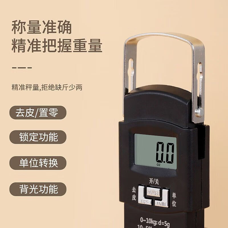 High-precision portable electronic scale small portable household mini fish scale hand luggage express spring hook small scale exclusive dual-core sensor 2nd generation weighing 102J-