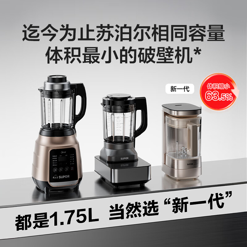 SUPOR's new 0-coating lightweight square cup small sugar cube wall breaking machine household fully automatic multi-functional cooking machine juicer soybean milk machine 1.75L frequency conversion soft sound wall breaking machine SP925R