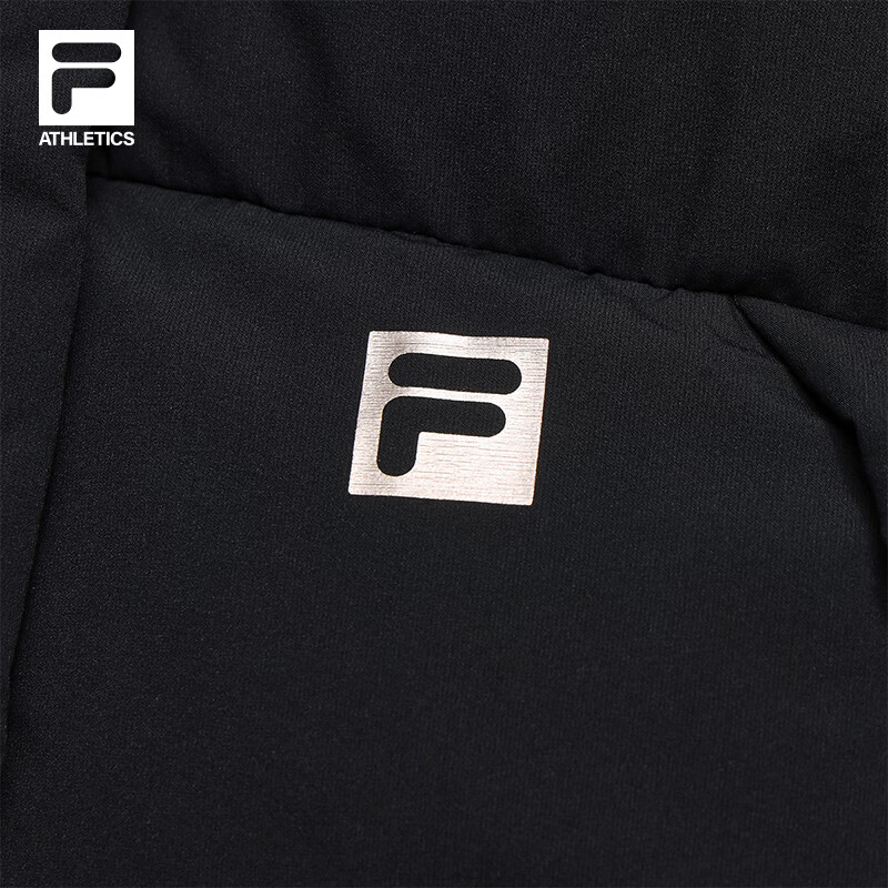 FILA Official Women's Long Down Jacket 2025 Winter New Casual Loose Warm Hooded Jacket Dark Black-BK L 170/88A/L