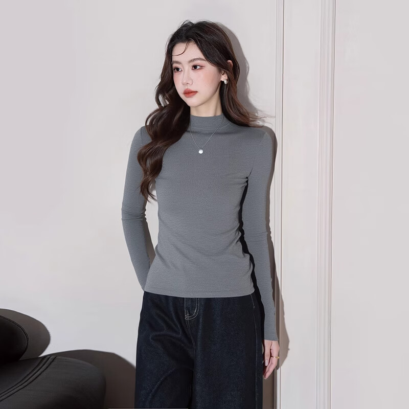 Farewell half turtleneck bottoming shirt for women, new autumn and winter style inner layer, thin slim fit long-sleeved knitted top, black S