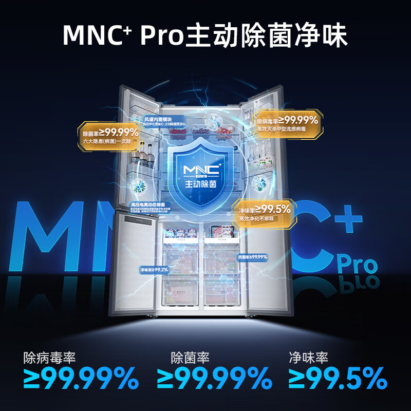 Meiling Wuyou embedded 510L cross-door refrigerator ultra-thin embedded bottom cooling dual system first-level energy-saving active sterilization and deodorization mysterious gray BCD-510WSP9CZX national subsidy