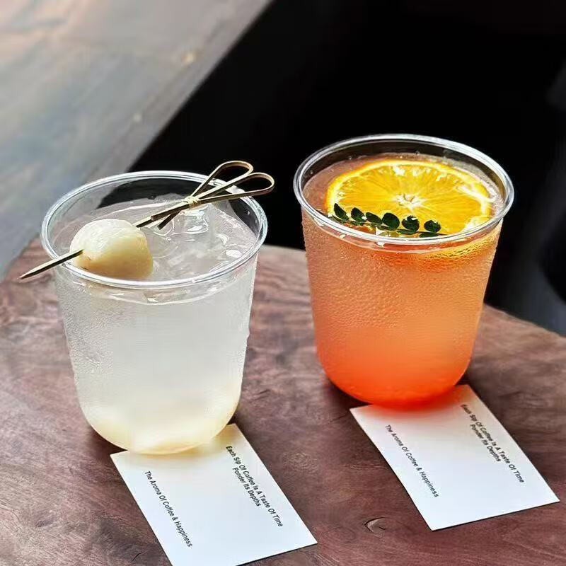 Disposable coffee and milk tea cup with lid, homemade drink cup, 90 caliber U-shaped cup, picnic internet celebrity packaged take-out cup, 400ml coffee and milk tea cup + direct drinking lid + straw + leak-proof paper 20 sets / free random stickers