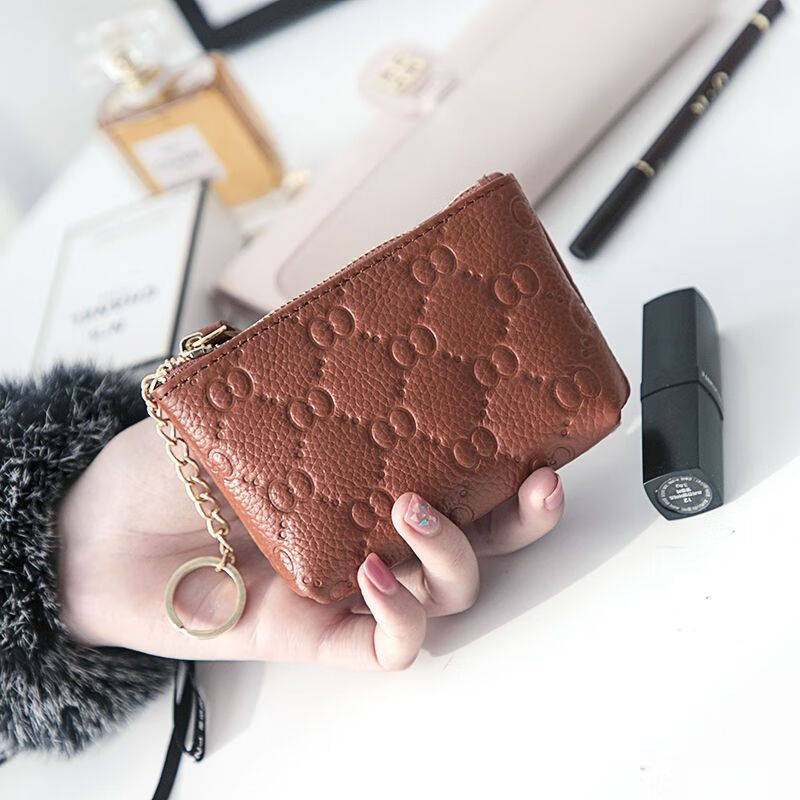 Fuyan Coin Purse Women's Mini Genuine Leather Wallet Women's Cowhide Clutch Small Bag Cute Women's Bag Short Wallet Card Bag Gold Flower Lotus Purple