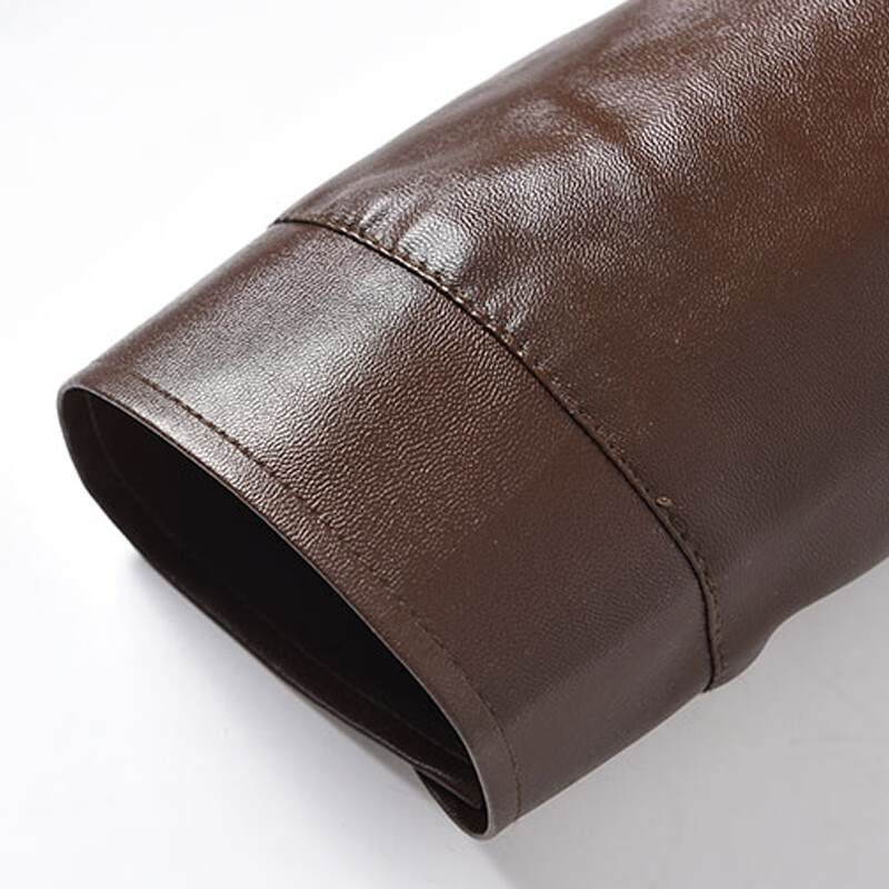 Pierre Cardin Jacket Men's Autumn and Winter Business Casual Solid Color Windproof Stand Collar Warm Leather Jacket Black XL