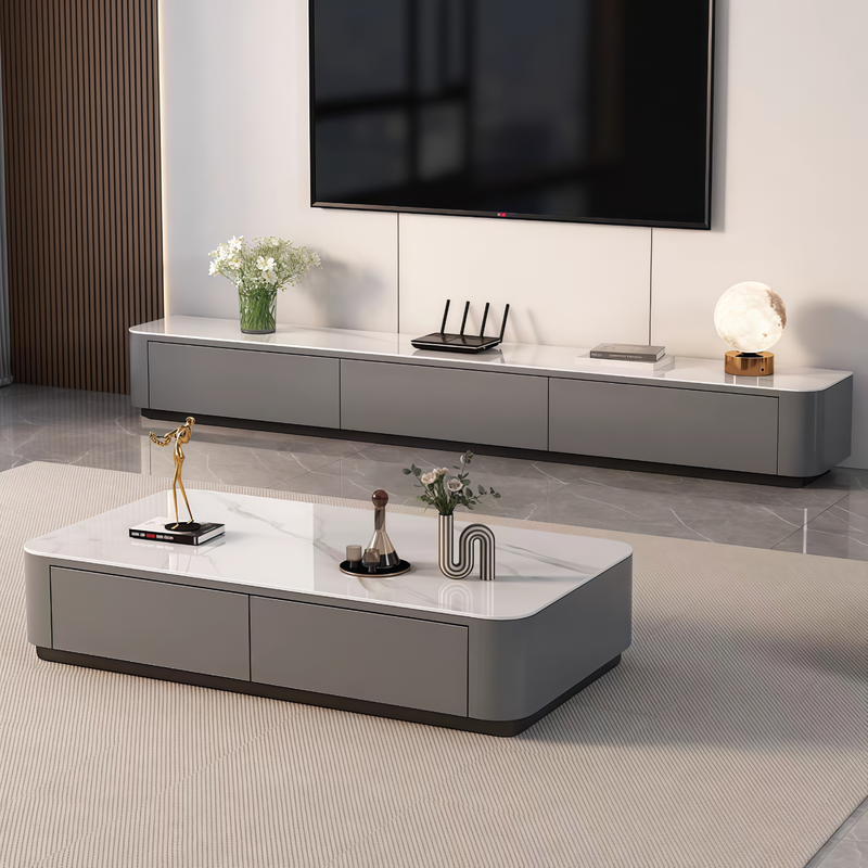 Gupujia slate coffee table living room hospitality tea table handle-free household small apartment light luxury floor-standing large tea table TV cabinet combination